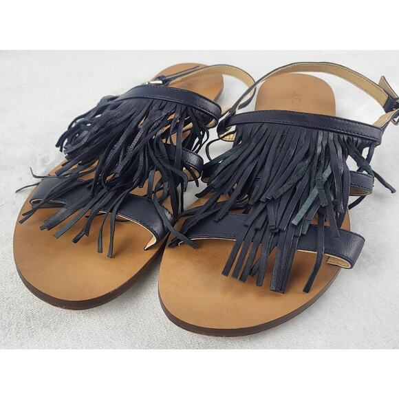 J.Crew Fringe Leather Slingback Adjustable Buckle Sandals Flats in Black | 10 - Picture 4 of 8